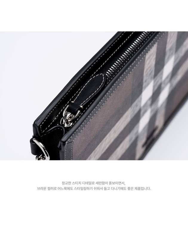 Check Leather Zipper Clutch Bag Brown - BURBERRY - BALAAN 4