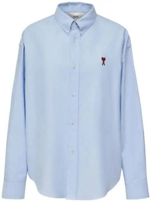 Heart Logo Boxy Fit Button Long Sleeve Shirt Sky Blue - AMI - BALAAN 2