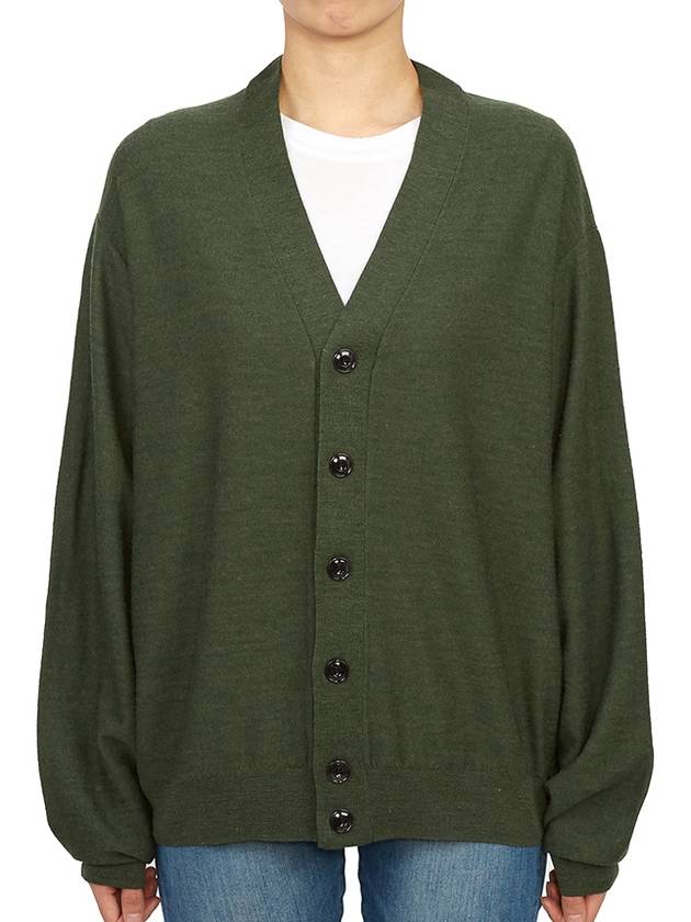 Relaxed Twisted Merino Wool Blend Cardigan Green - LEMAIRE - BALAAN 3