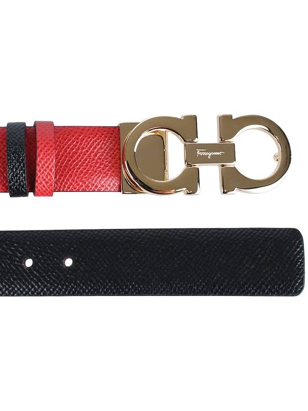 Reversible Gancini Leather Belt Black Lipstick Red - SALVATORE FERRAGAMO - BALAAN 4