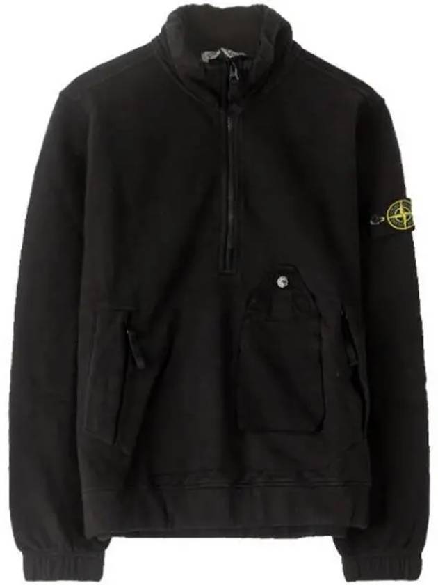 Men's Pocket Half Zip Up Sweatshirt Black - STONE ISLAND - BALAAN 2