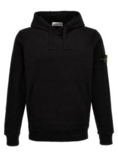 Logo Patch Cotton Fleece Hoodie Black - STONE ISLAND - BALAAN 2