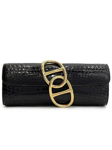 Crocodile Eze Clutch Black Gold Plated 2HL0086 - HERMES - BALAAN 1