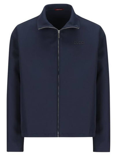 Embroidered wool acetate zip up jacket dark blue - GUCCI - BALAAN 2