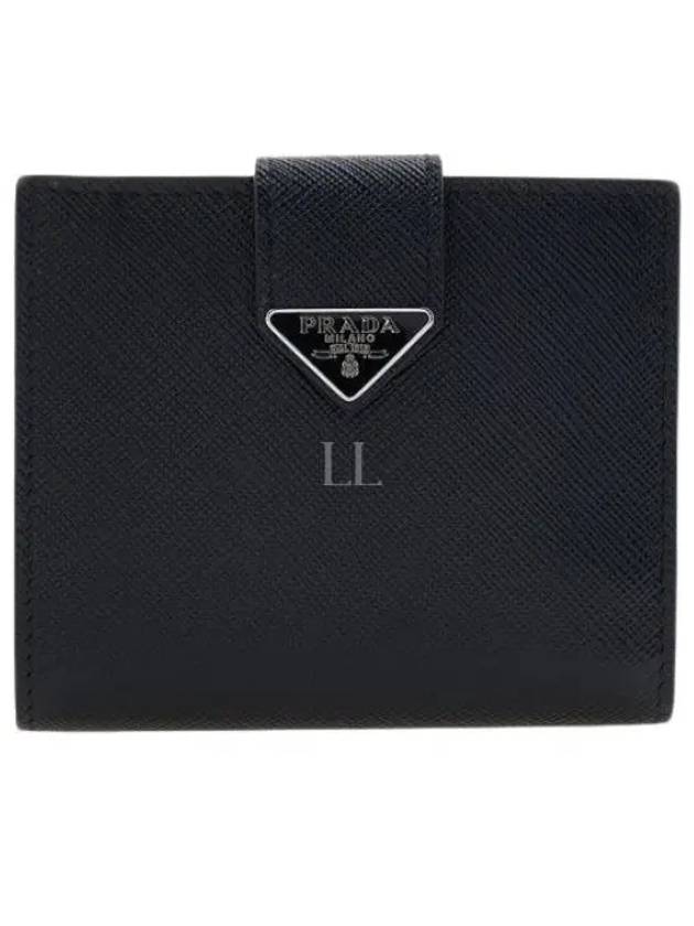 Triangle Logo Saffiano Leather Half Wallet Black - PRADA - BALAAN 2