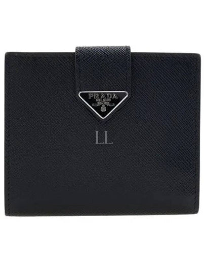 Triangle Logo Saffiano Leather Half Wallet Black - PRADA - BALAAN 2