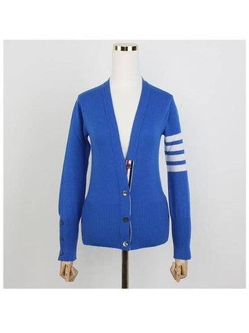 4-Bar V-Neck Cashmere Cardigan Blue - THOM BROWNE - BALAAN 1