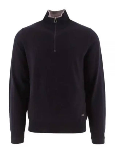 Zip Neck Merino Wool Knit Top Navy - PAUL SMITH - BALAAN 2