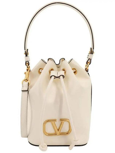 V Logo Signature Nappa Leather Bucket Bag Ivory - VALENTINO - BALAAN 1