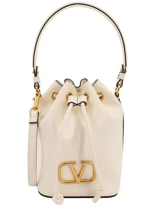 V Logo Signature Nappa Leather Bucket Bag Ivory - VALENTINO - BALAAN 1