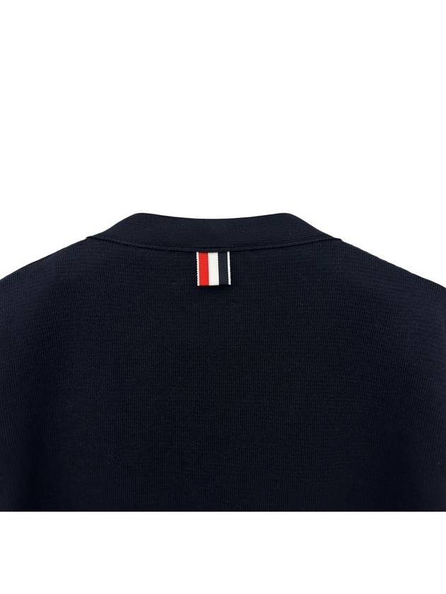 Milano Stitch 4 Bar Classic V Neck Fine Merino Wool Cardigan Navy - THOM BROWNE - BALAAN 7