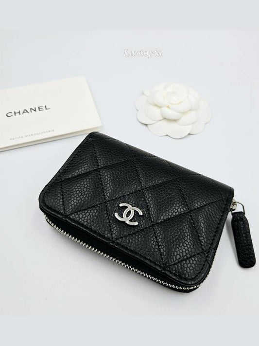 Women s card wallet classic zipper black caviar silver AP0216 - CHANEL - BALAAN 1