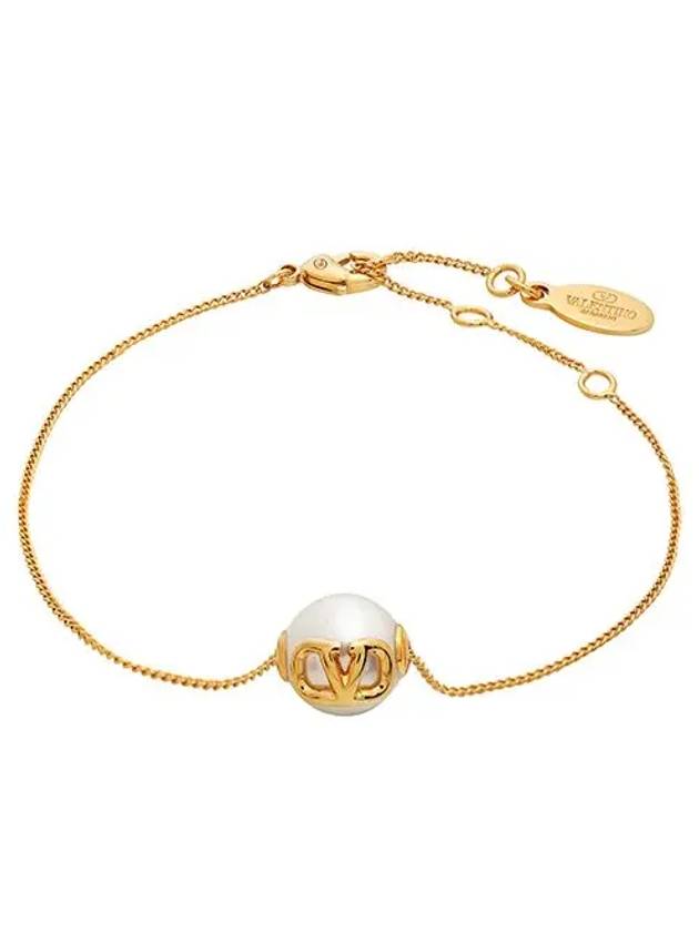 Signature V Logo Pearl Bracelet Gold - VALENTINO - BALAAN 2