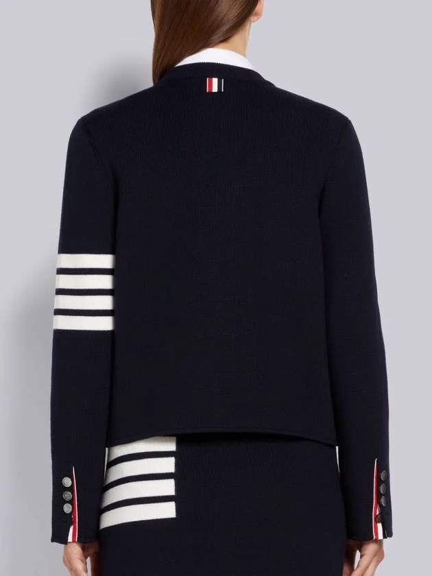 Double face fine merino crewneck jacket cardigan navy - THOM BROWNE - BALAAN 7