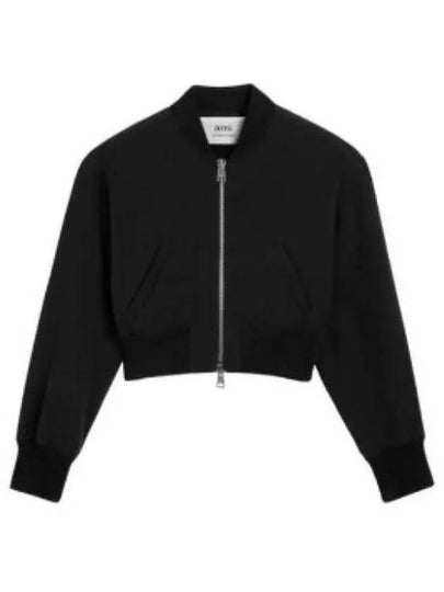 Crop Zipper Bomber Jacket Black - AMI - BALAAN 2