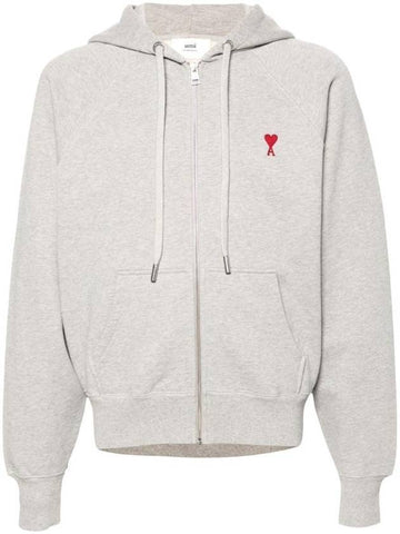 Ami De Coeur Embroid Logo Hoodie Zip-up Grey - AMI - BALAAN 1