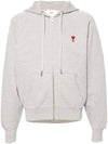 Ami De Coeur Embroid Logo Hoodie Zip-up Grey - AMI - BALAAN 1