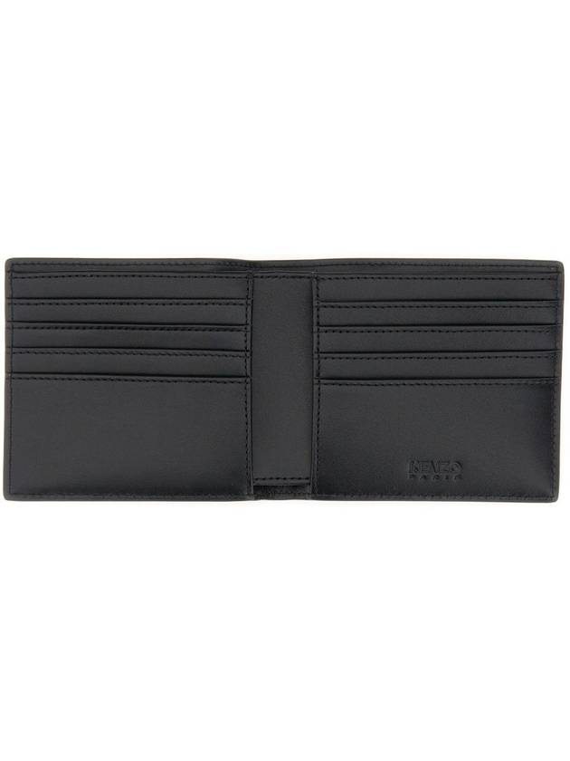 Embossed Logo Leather Half Wallet Black - KENZO - BALAAN 5