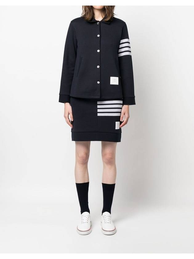 Double Face 4 Bar A-line Knit Long Sleeve Shirt Jacket Navy - THOM BROWNE - BALAAN 6