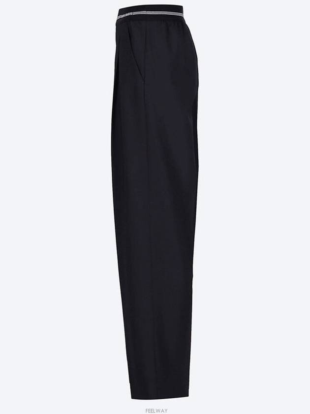 Logo Waistband Virgin Wool Straight Pants Black - MIU MIU - BALAAN 3