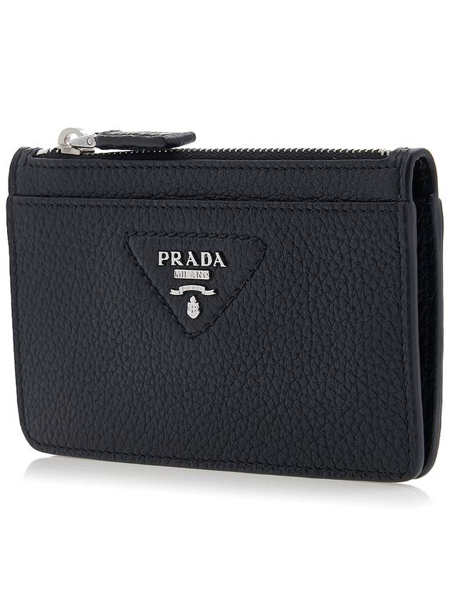 Triangle Stitch Logo Card Wallet Black - PRADA - BALAAN 3