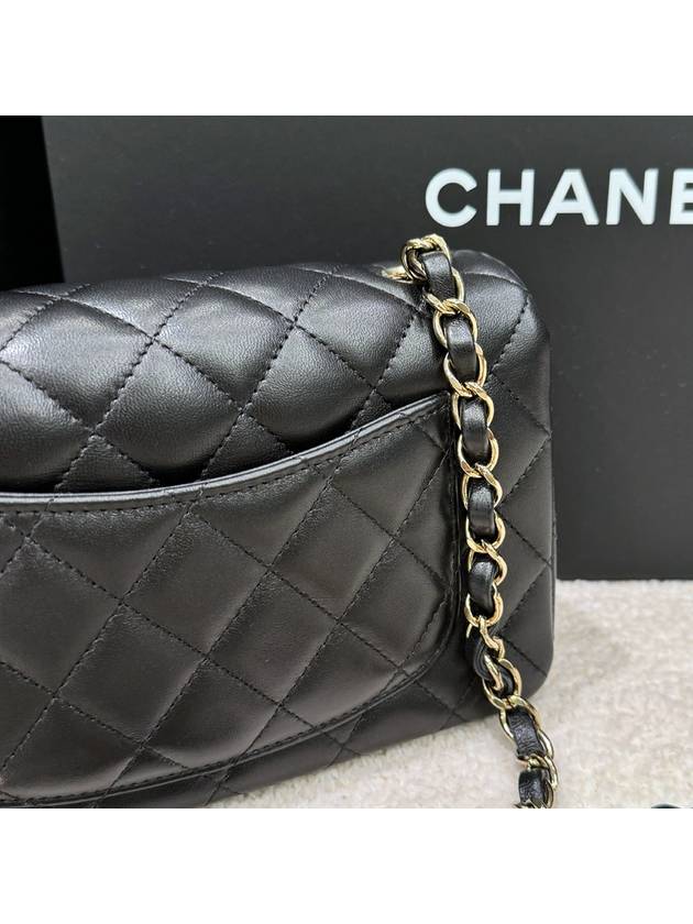 Classic Flap Bag Lambskin Black Champagne Gold Mini - CHANEL - BALAAN 9