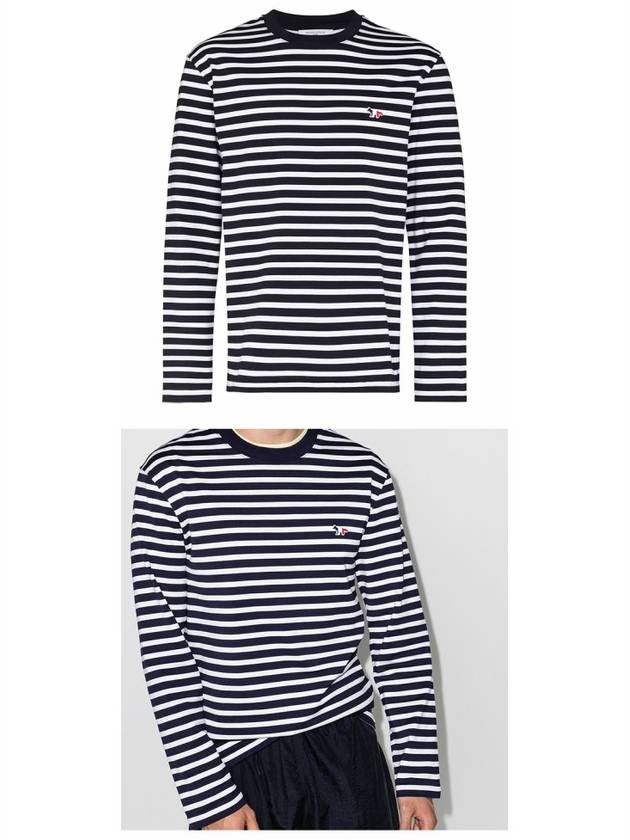 Fox Logo Stripe Long Sleeve T-Shirt Navy - MAISON KITSUNE - BALAAN 5