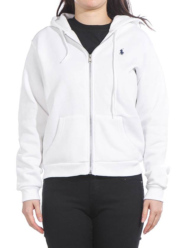 Embroidered Logo Drawstring Zip-Up Hoodie White - POLO RALPH LAUREN - BALAAN 2