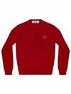 Heart Wappen V-Neck Wool Knit Top Red - COMME DES GARCONS - BALAAN 2