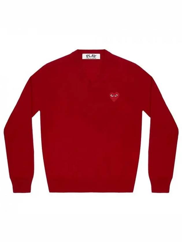 Heart Wappen V-Neck Wool Knit Top Red - COMME DES GARCONS - BALAAN 2