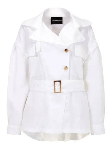 Women s Belted Linen Shirt Jacket White 271563 - EMPORIO ARMANI - BALAAN 1