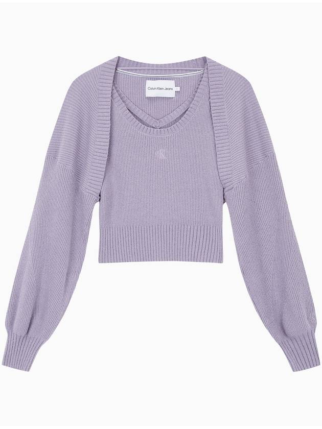 Jeans Bolero Cardigan Sleeveless Knit Top Set Lavender - CALVIN KLEIN - BALAAN 1