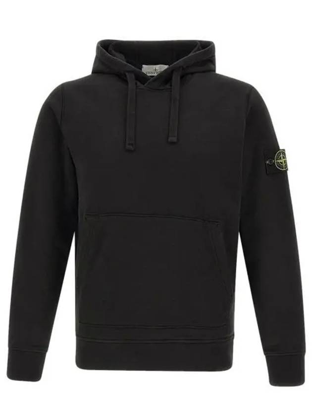 Logo Patch Cotton Fleece Hoodie Black - STONE ISLAND - BALAAN 2