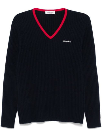 Miu Miu V Neck Cashmere Sweater - MIU MIU - BALAAN 1