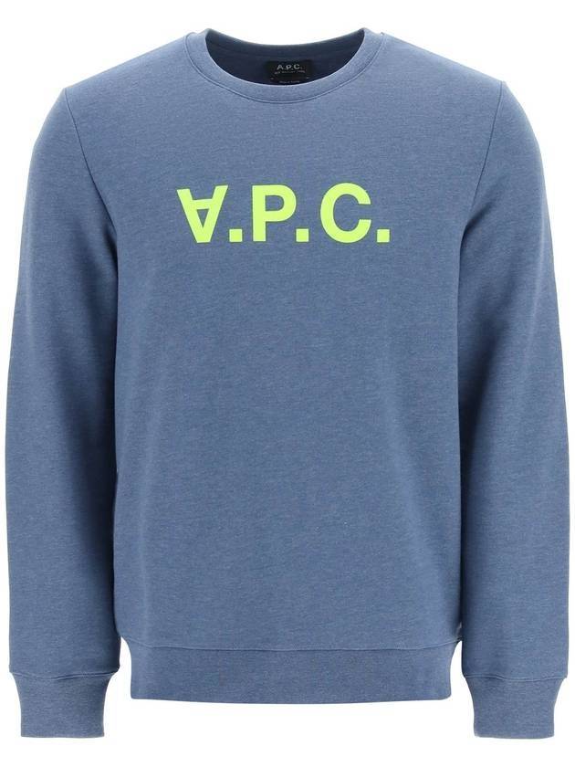 Men's Neon VPC Logo Long Sleeve Sweatshirt Blue - A.P.C. - BALAAN 1