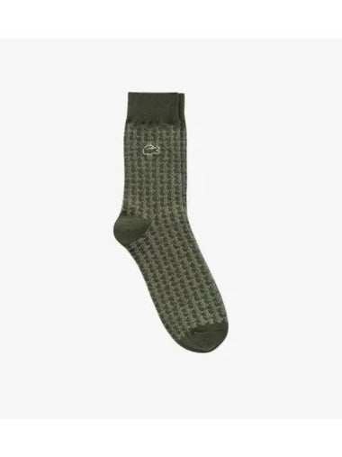 Men s L Logo Jacquard Pattern Medium Socks Khaki - LACOSTE - BALAAN 1