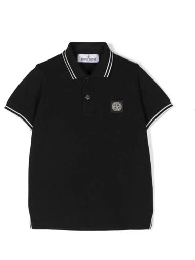 Kids Pinstripe Details Short Sleeve PK Shirt Black - STONE ISLAND - BALAAN 1