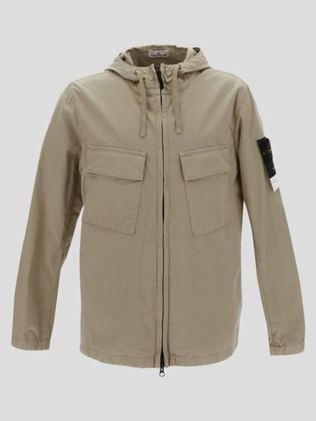 Cotton Twill Stretch Hooded Jacket Beige - STONE ISLAND - BALAAN 2