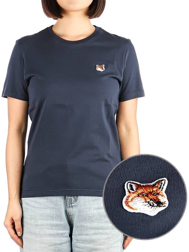 Women s Foxhead Short Sleeve T Shirt LW00105KJ0008 INK BLUE - MAISON KITSUNE - BALAAN 1