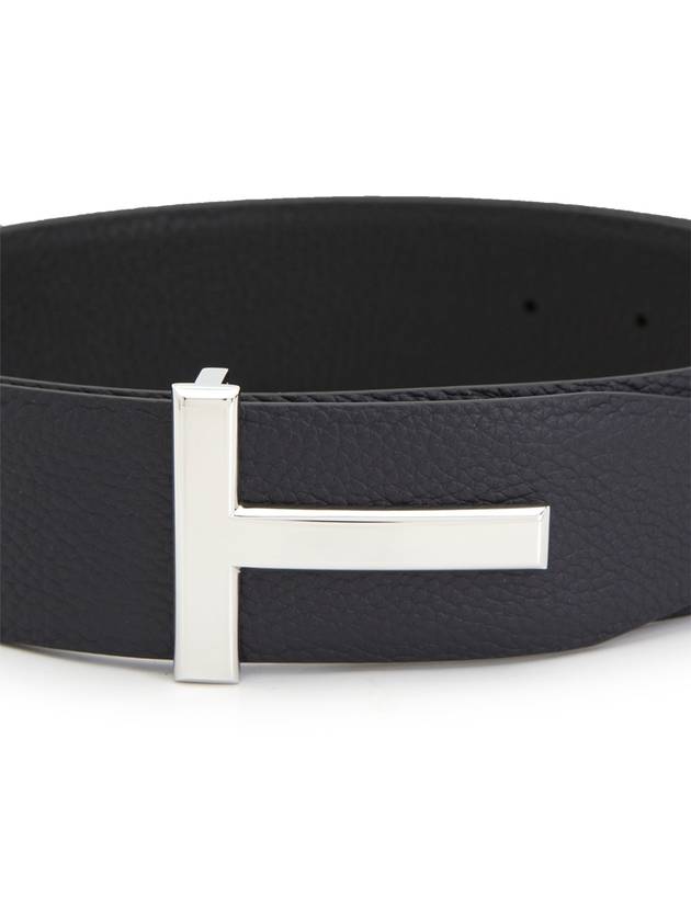 Sliver Soft Grain Leather T Icon Belt Dark Navy Black - TOM FORD - BALAAN 7