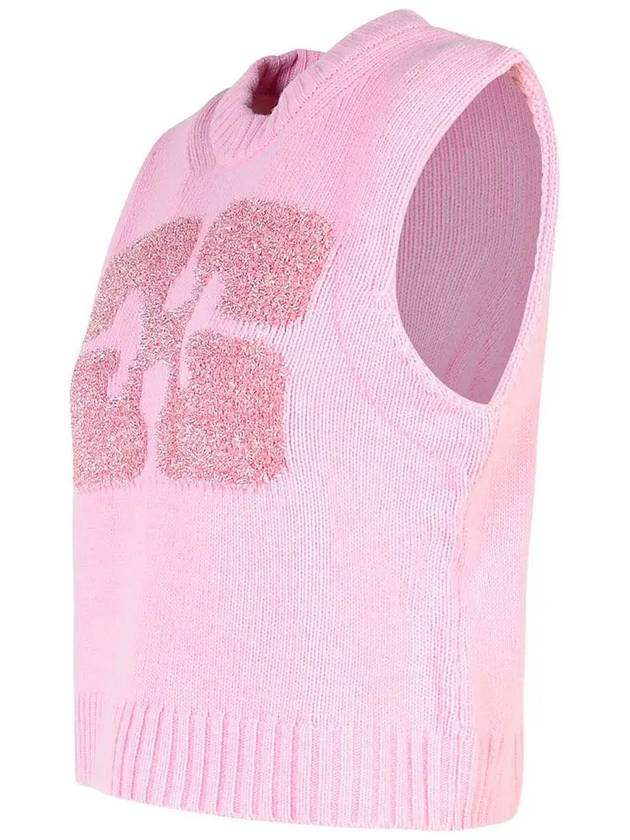 Graphic Wool Mix Vest Knit Top Fragrant Lilac - GANNI - BALAAN 3