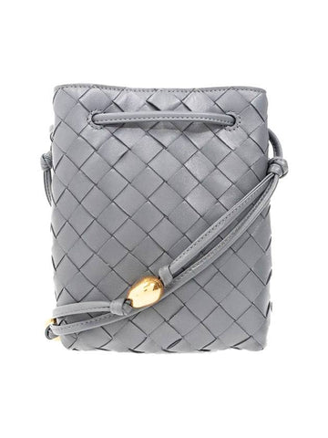 Small Metallic Stud Intrecciato Bucket Bag Gray - BOTTEGA VENETA - BALAAN.