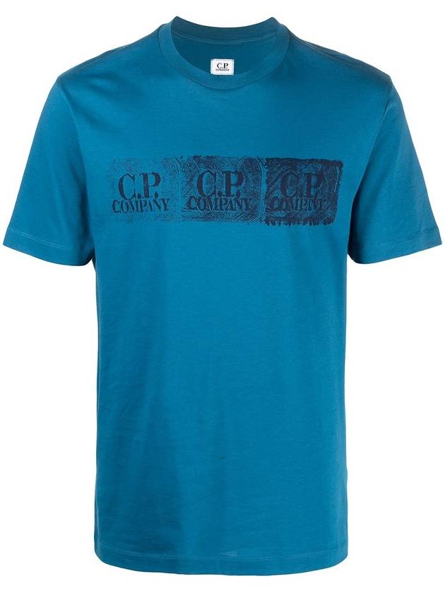 Logo Stamp Printed Short Sleeve T-shirt Blue - CP COMPANY - BALAAN 2