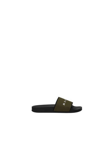 Logo Jacquard Rubber Slippers Military Green - MARNI - BALAAN 1