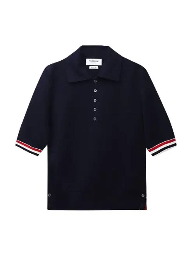 RWB Trimming Milano Stitch Short Sleeve Polo Shirt Navy - THOM BROWNE - BALAAN 2