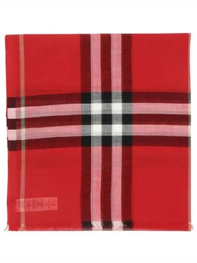 Check Lightweight Wool Silk Scarf Bright Red Black - BURBERRY - BALAAN.