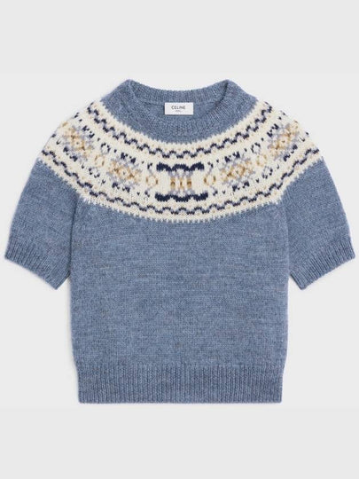 Triomphe Fair Isle Wool Knit Top Light Blue - CELINE - BALAAN 2