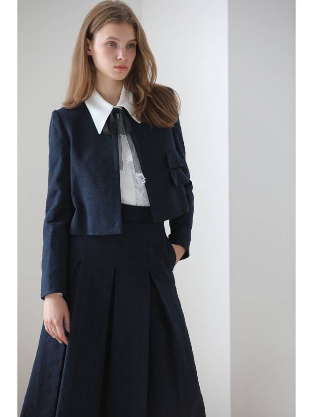 Caisienne Tweed Set up Crop Jacket Navy Blue - CAHIERS - BALAAN 2