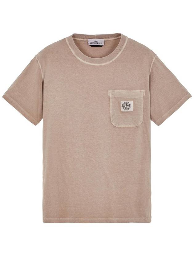 Men's Pisato Effect Logo Patch Pocket Short Sleeve T-Shirt Beige Grey - STONE ISLAND - BALAAN 2