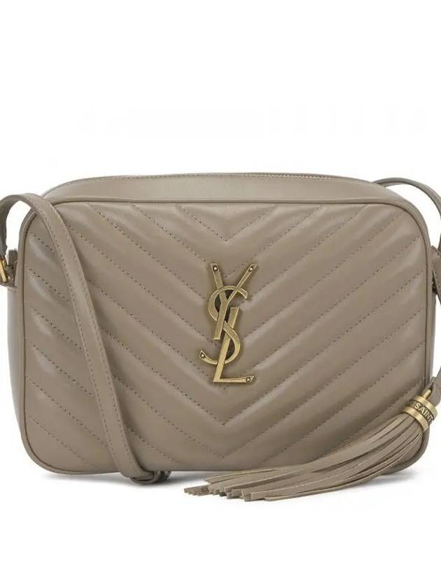 Women's Logo Gold Hardware Lou Camera Quilted Leather Shoulder Bag Beige - SAINT LAURENT - BALAAN 2